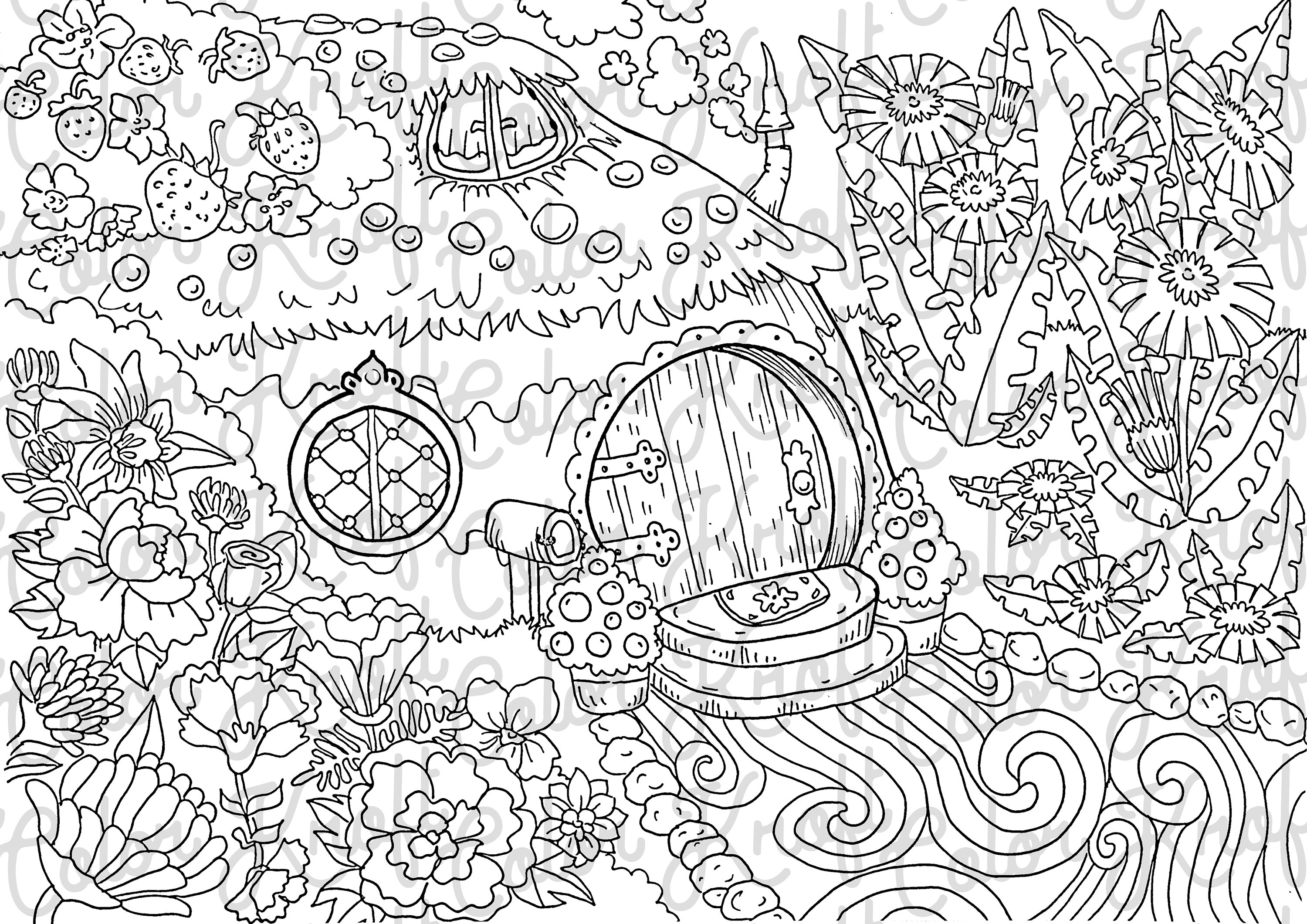 Fairy garden printable coloring page digital download color pages