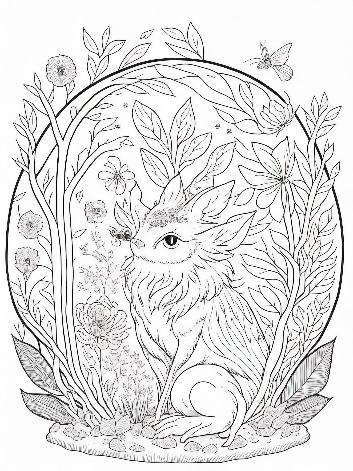 Premium vector journey into fantasy fairy garden coloring page