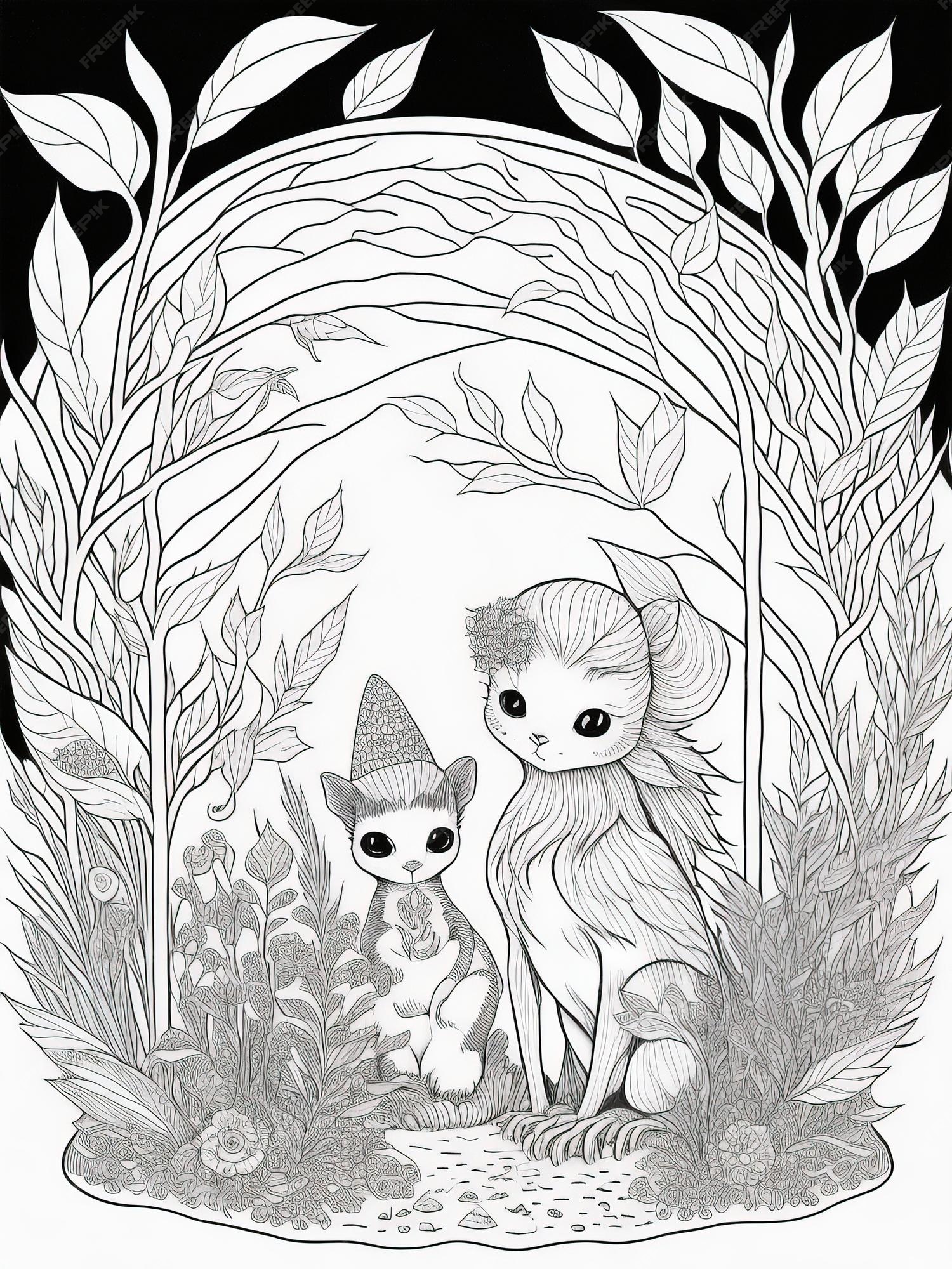 Premium vector gateway to fairyland fairy garden coloring sheet for kids