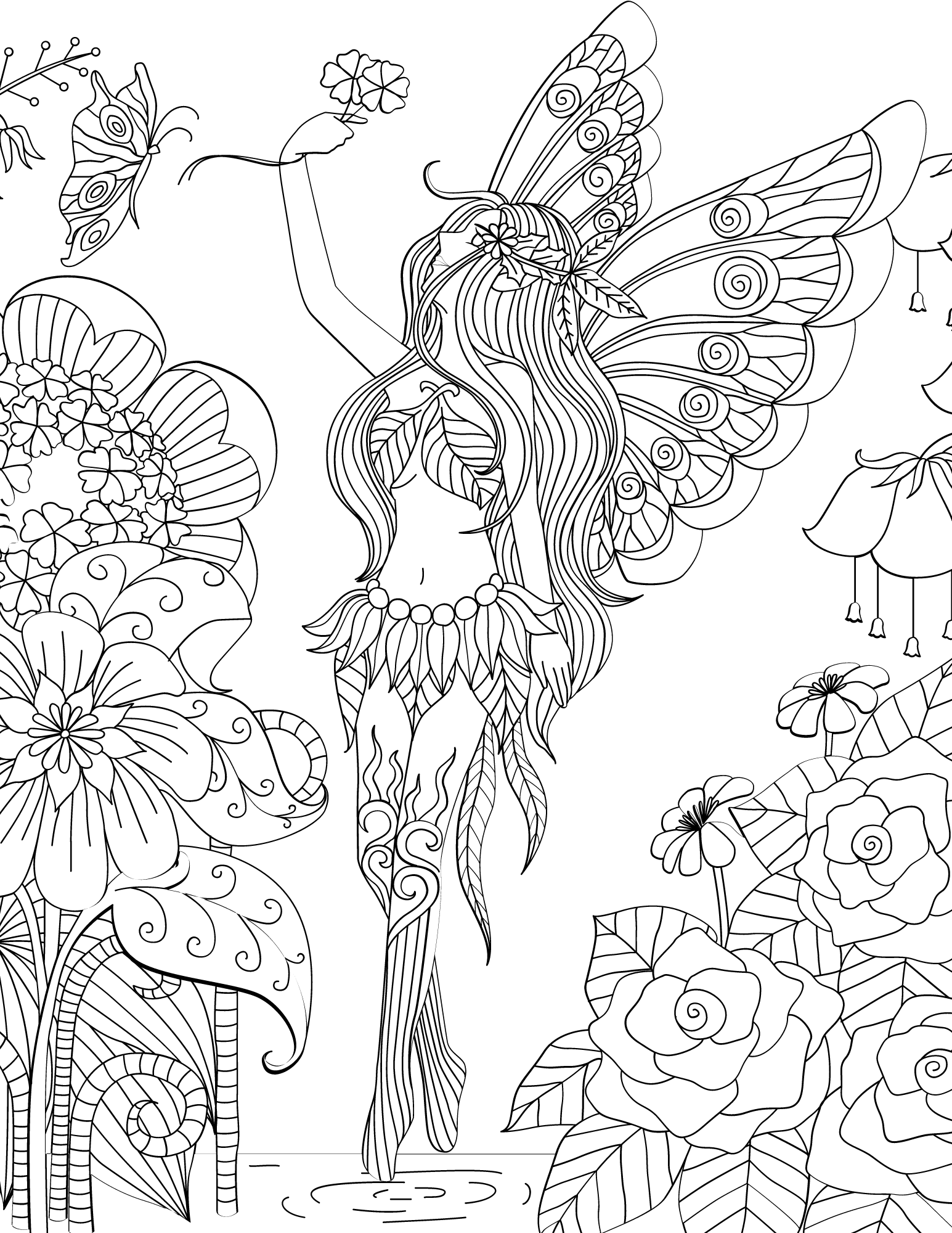 Free fairy coloring pages for kids and adults
