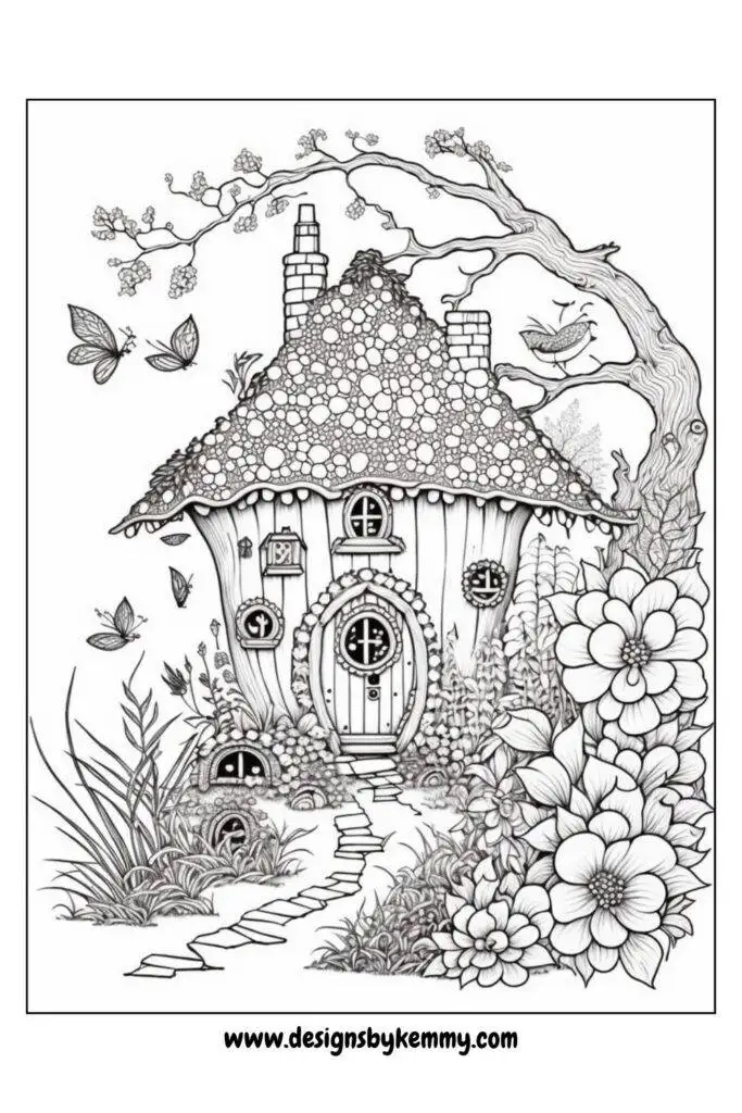 Fantasy fairy home coloring pages