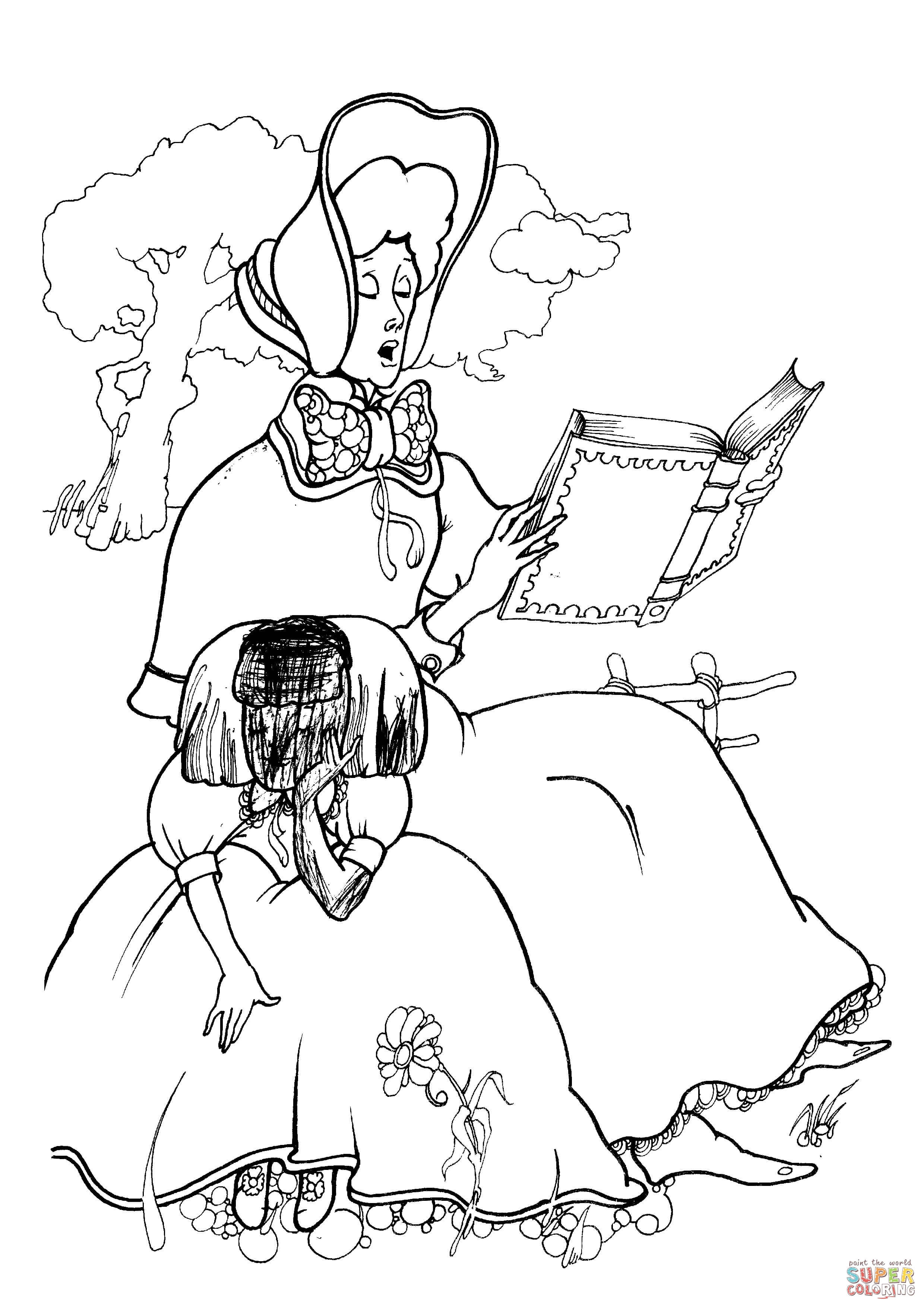 Alice is listening to fairy tale coloring page free printable coloring pages