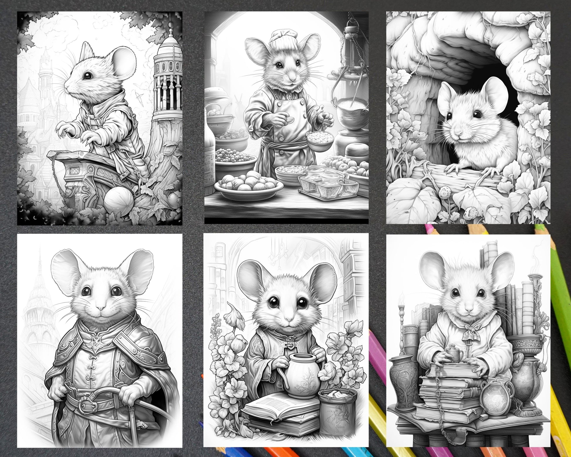 Enchanting fairytale mice grayscale coloring pages printable for ad â coloring