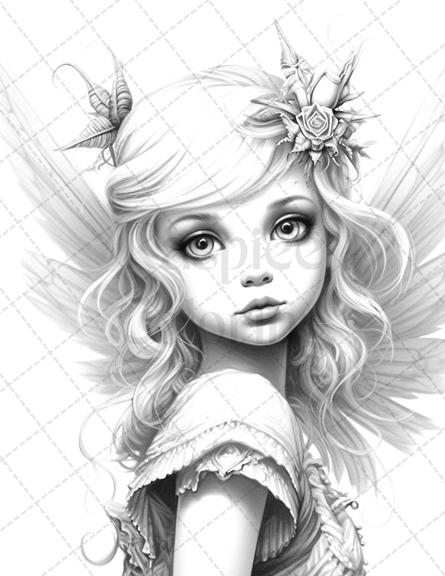 Adorable chibi fairy grayscale coloring pages printable for adults â coloring