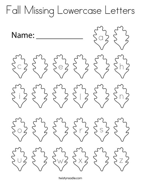 Fall missing lowercase letters coloring page
