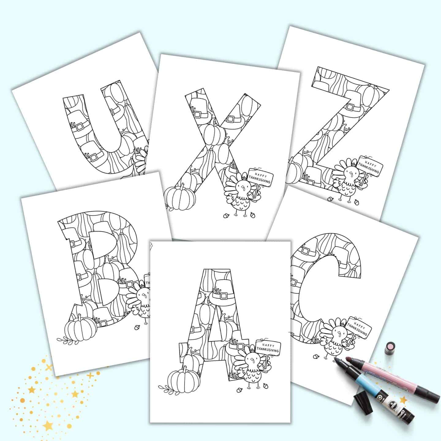 Free printable thanksgiving alphabet coloring pages