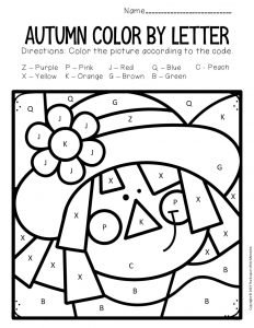 Color by capital letter fall preschool worksheets