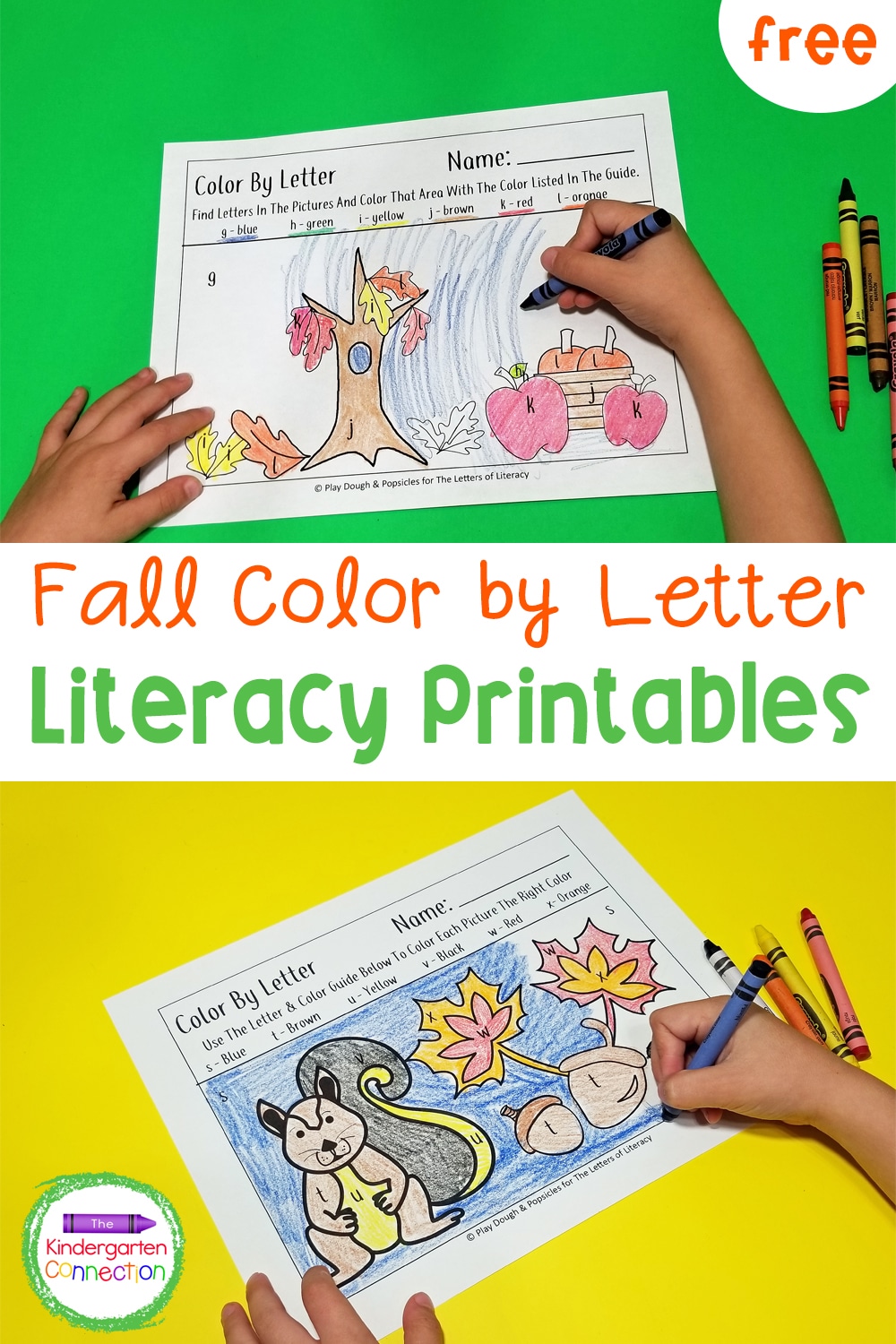 Free fall color by letter preschool printable activity