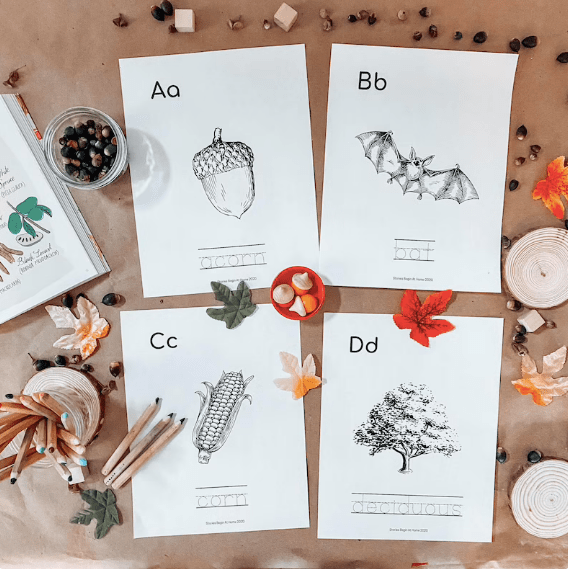 Fall alphabet tracing and coloring sheets