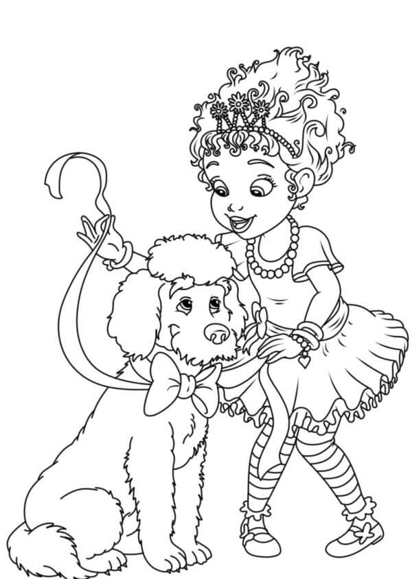 Fancy nancy with her dog coloring page