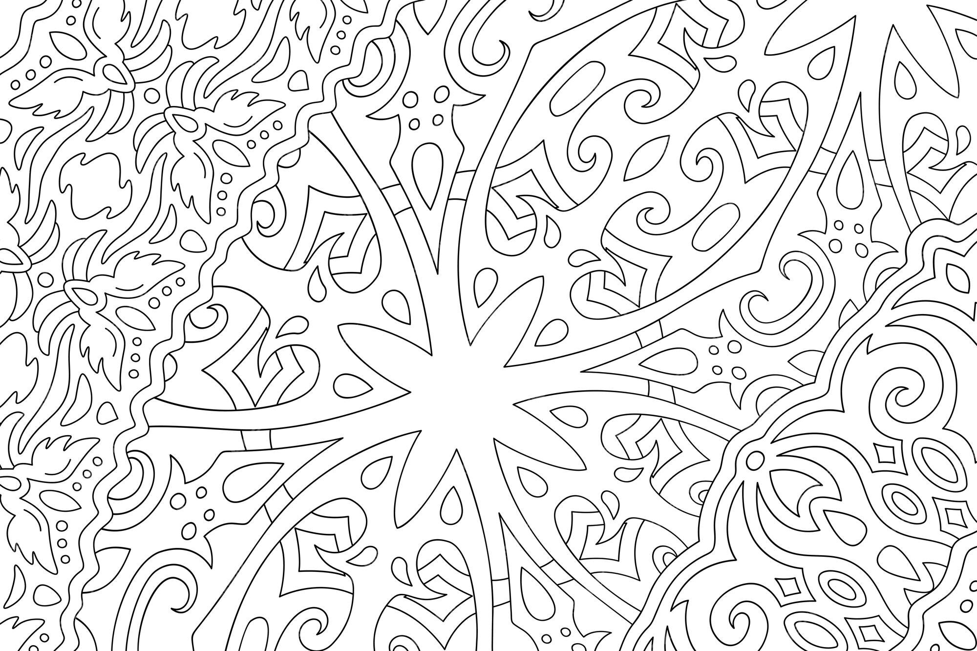 Premium vector beautiful monochrome vector linear illustration for adult coloring book page with abstract fantasy pattern on the white background
