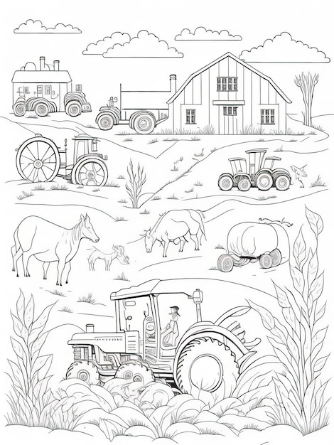 Premium vector funfilled farm life coloring page printable entertainment for children