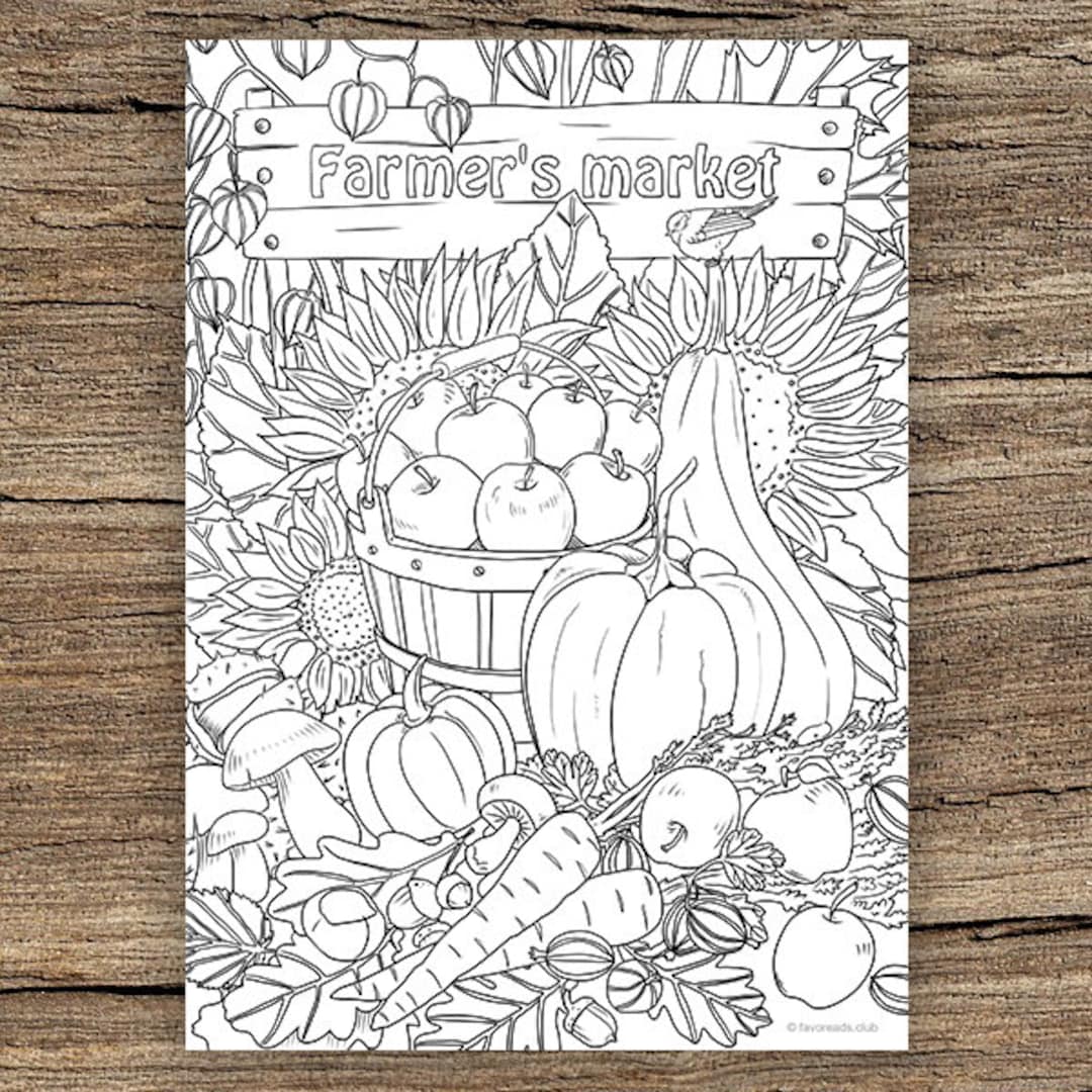 Farmers market printable adult coloring page from favoreads coloring book pages for adults and kids coloring sheets colouring designs download now