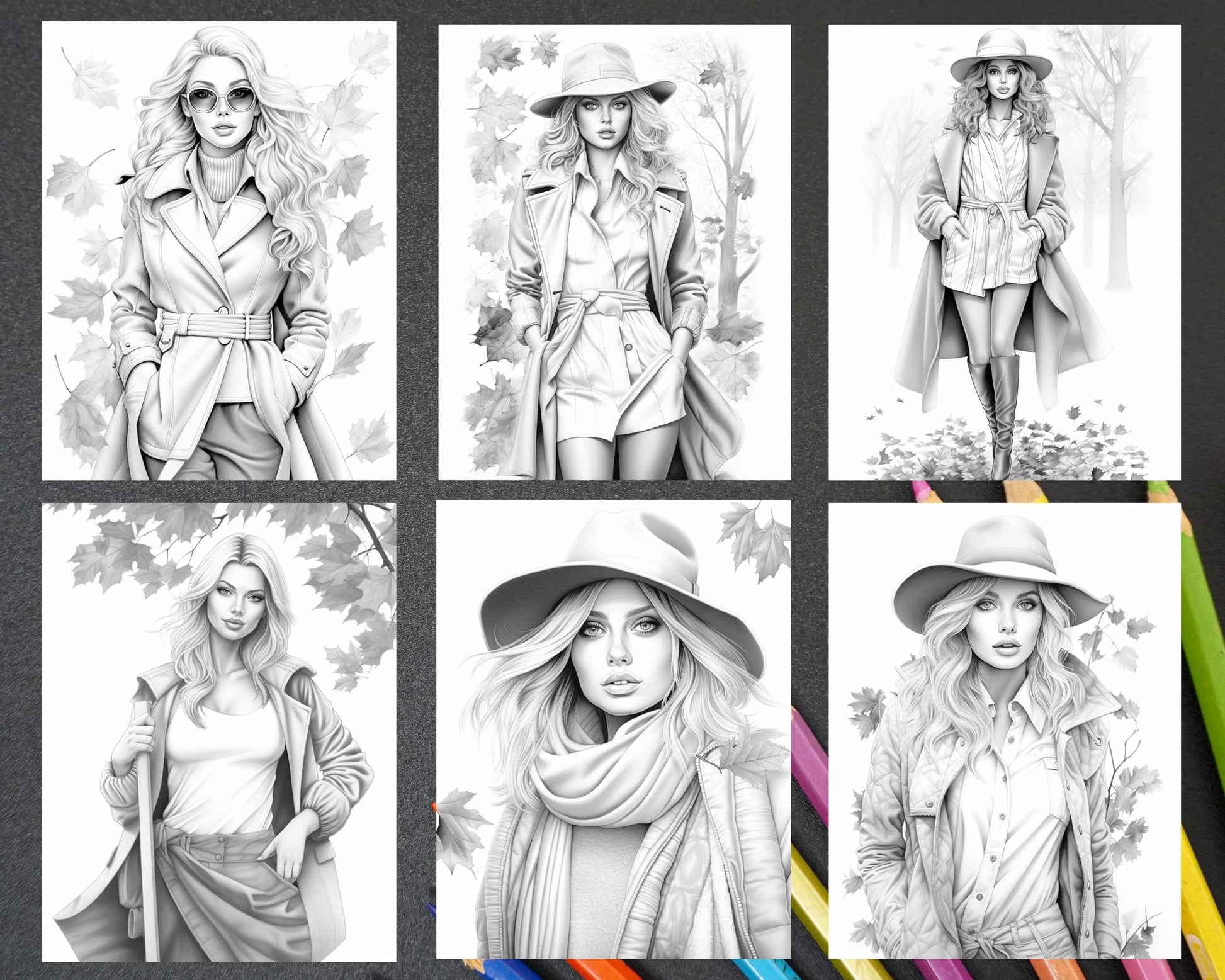 Fall fashion grayscale coloring pages for adults printable pdf fil â coloring
