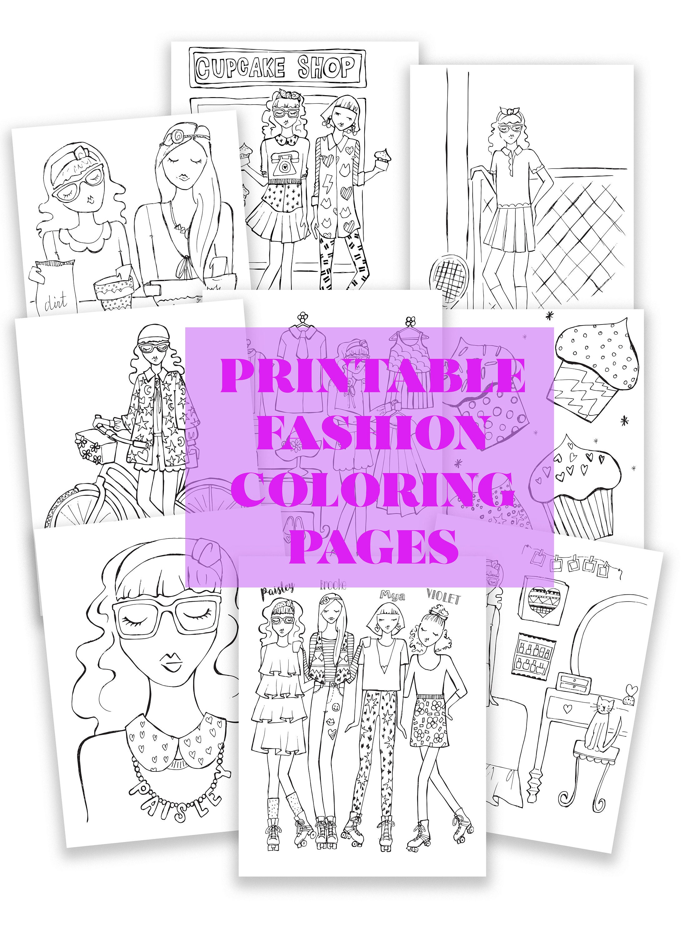 Fashion coloring pages color tribe printable pages fashion illustrationgirls crafts slumber party ideas birthday party activity