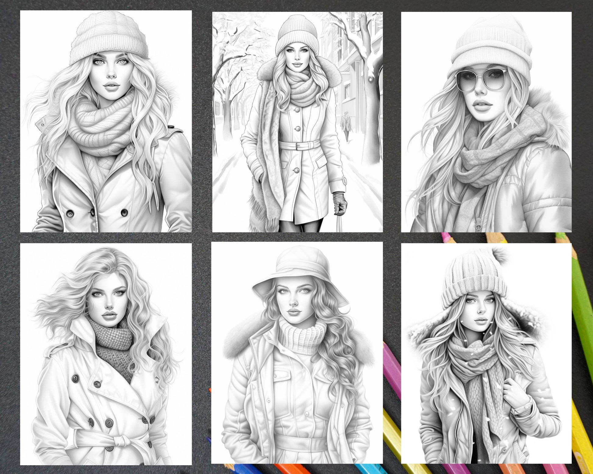 Winter fashion grayscale coloring pages printable for adults pdf f â coloring