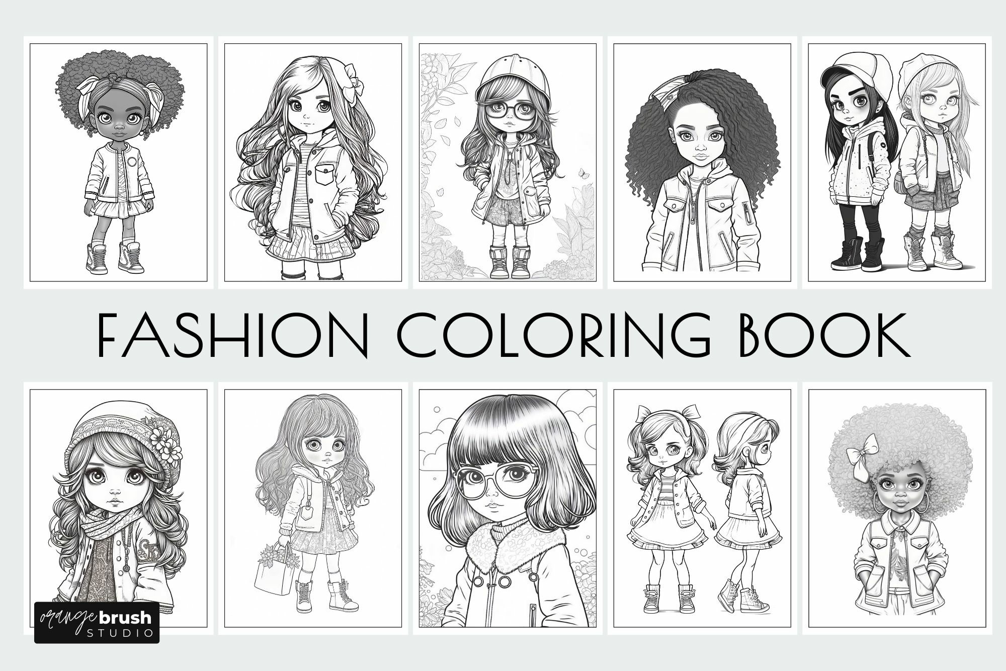 Fashion girls coloring book printable coloring page bundle