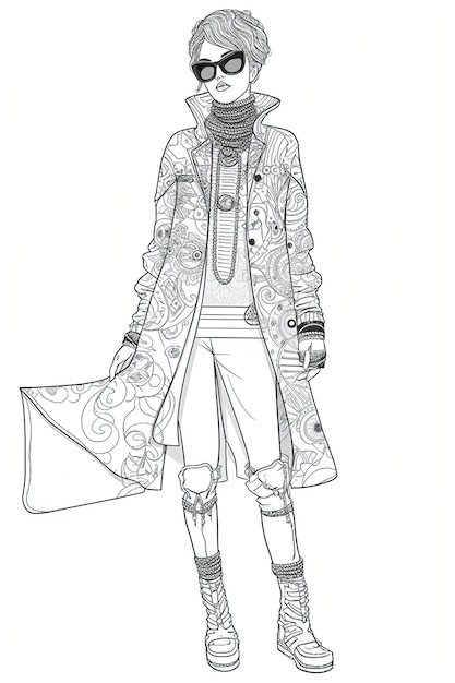 Premium vector hyper maximalist high fashion coloring book page fine