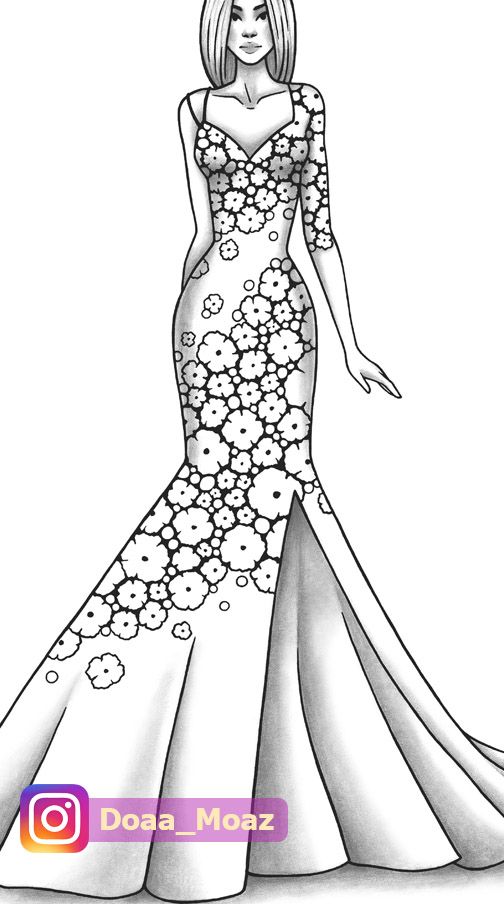 Adult coloring page fashion and clothes colouring sheet model grayscale pdf printable girls relaxing zentangle line art