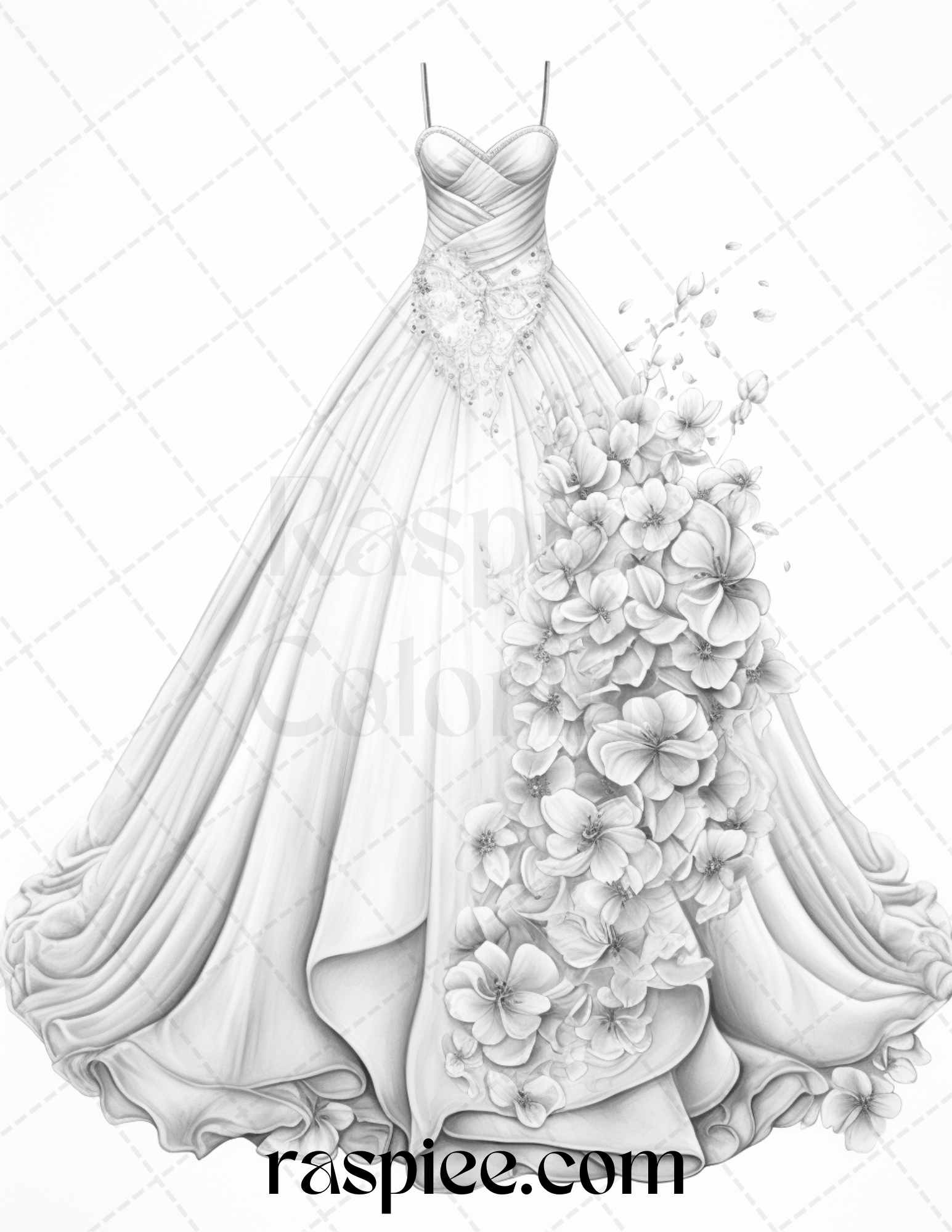 Elegant floral wedding dresses grayscale coloring pages printable f â coloring