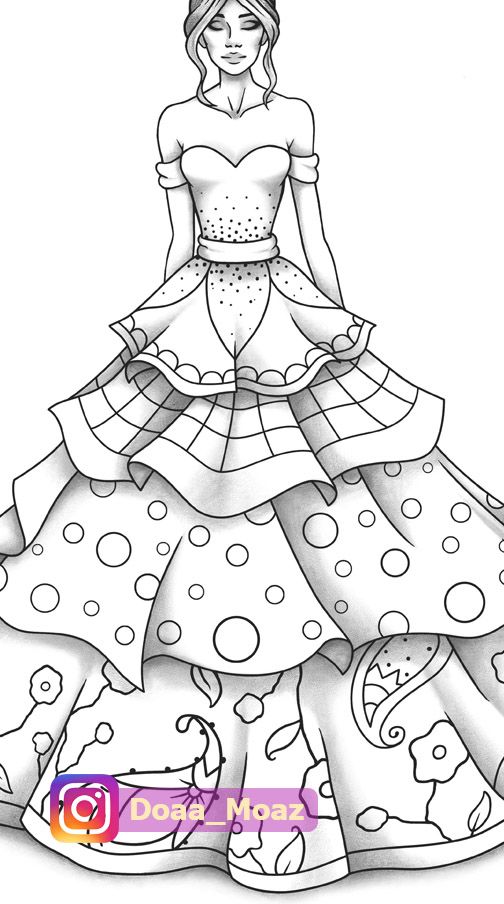 Printable coloring page fashion and clothes colouring sheet model grayscale pdf adult girls relaxing zentangle line art
