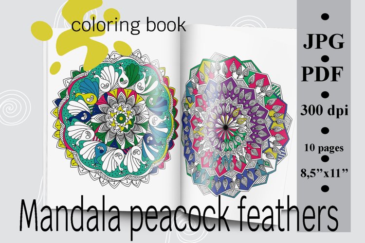 Mandala peacock feathers coloring book printable coloring
