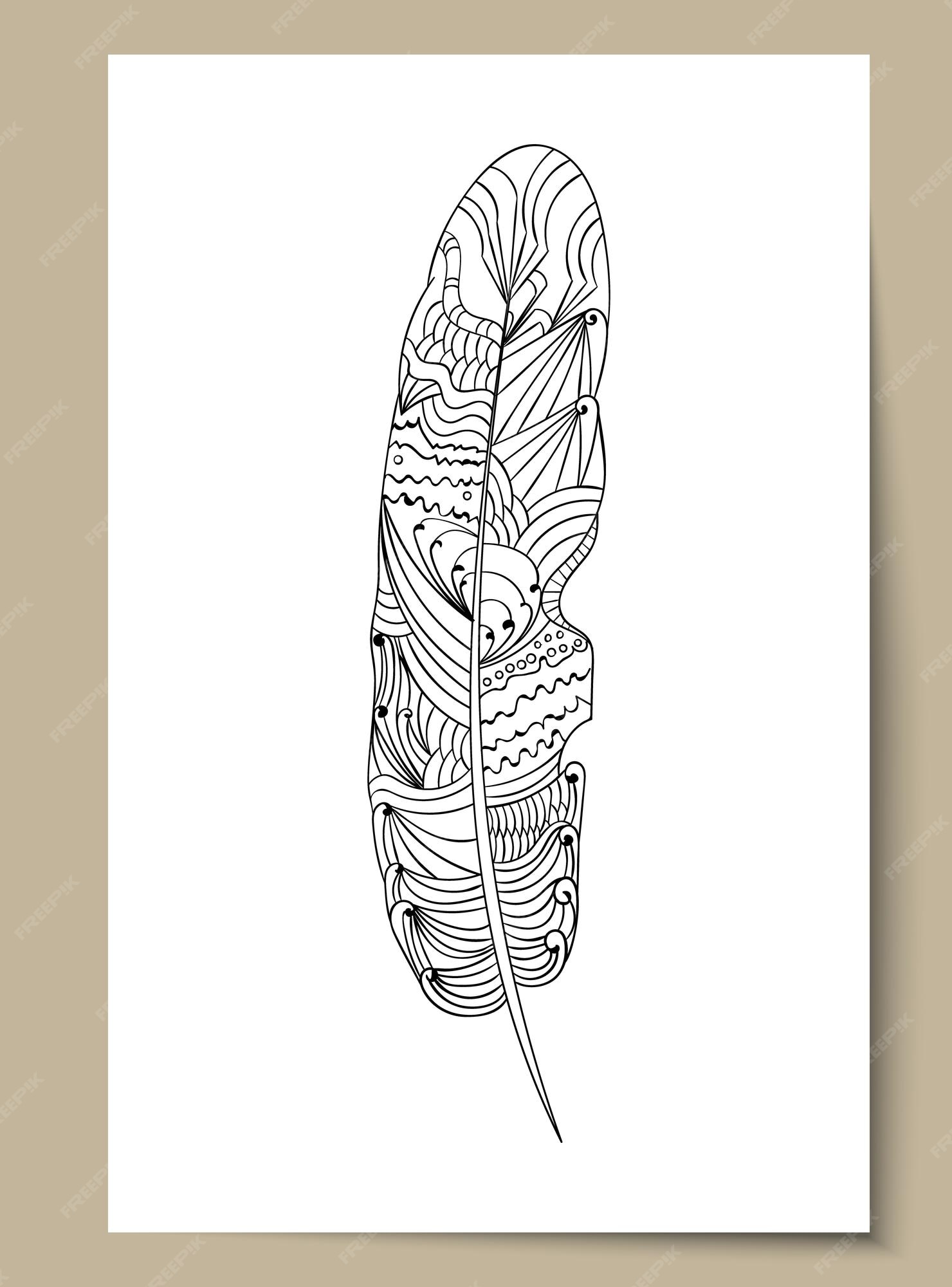 Premium vector vector illustration for coloring book hand drawn stylized feather zentangle style element for greeting card and postcard henna and tattoo design