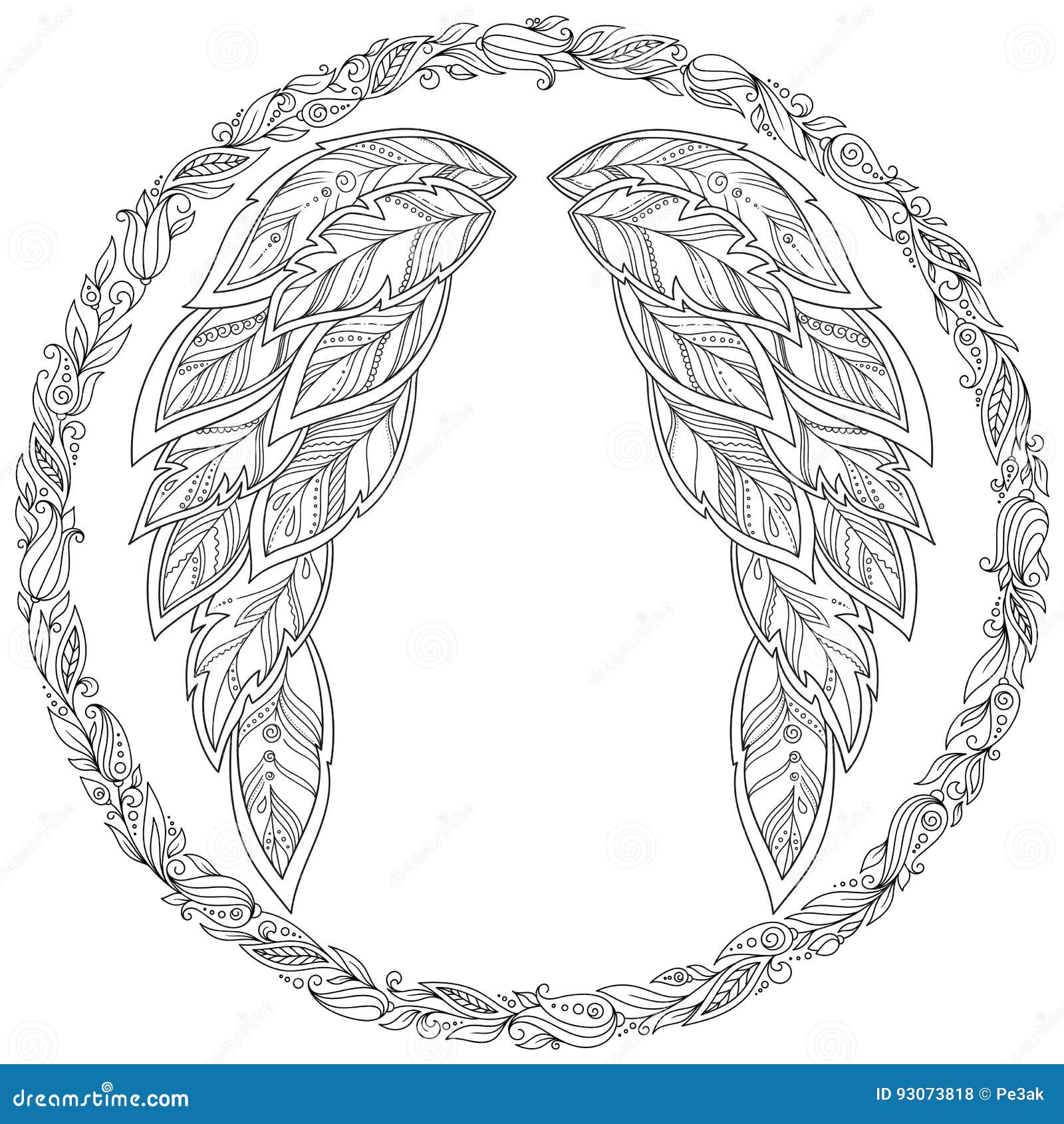 Wings feather pattern for coloring book stock vector