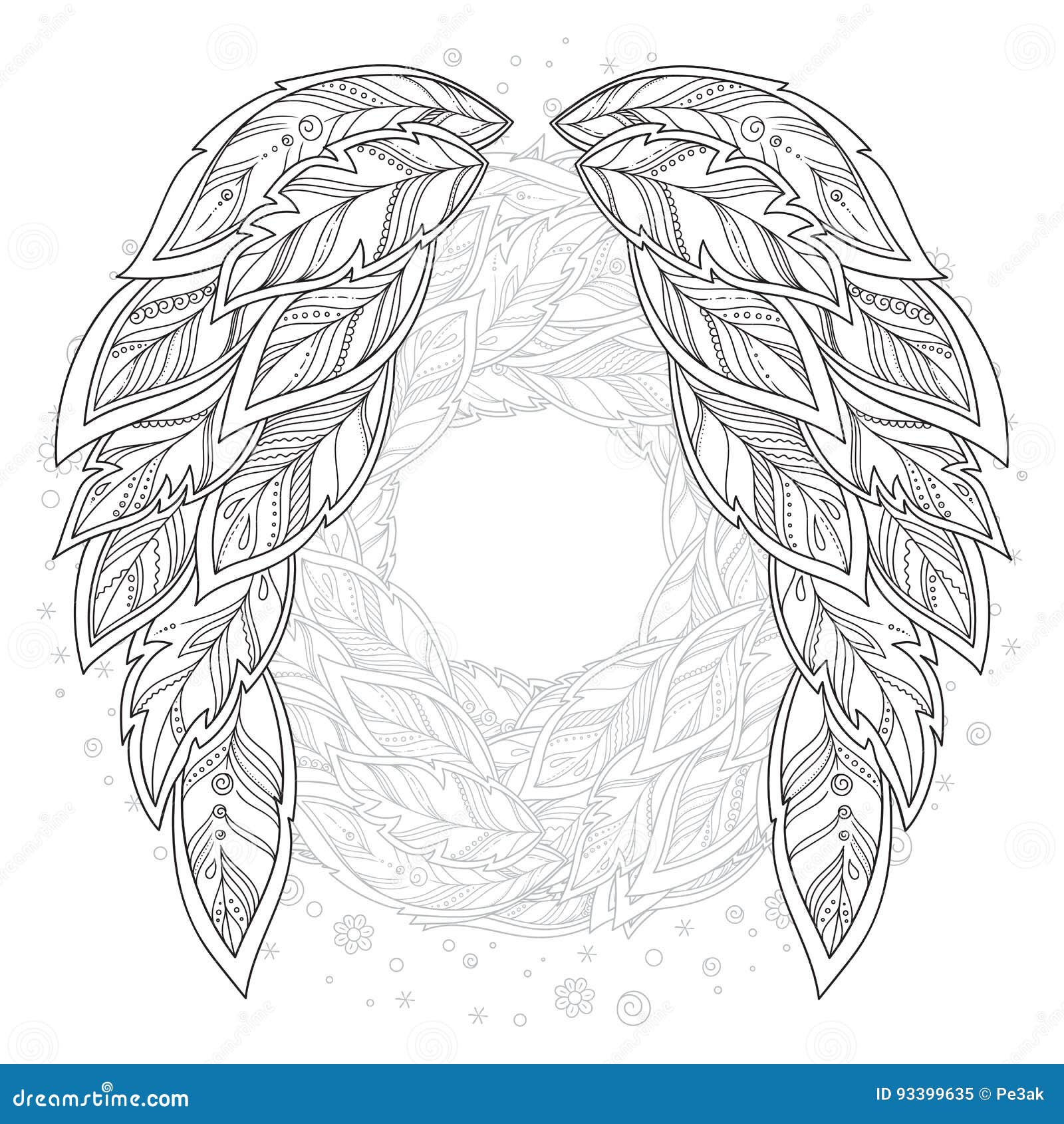 Wings feather pattern for coloring book stock vector