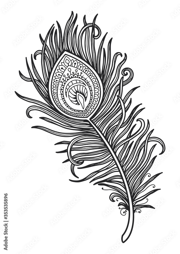 Mandala for coloring page peacock feather design t