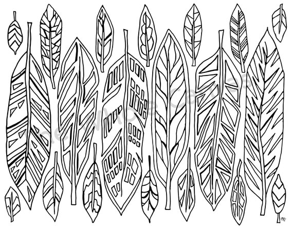 Feathers coloring page downloadable print for wall art and stress relief