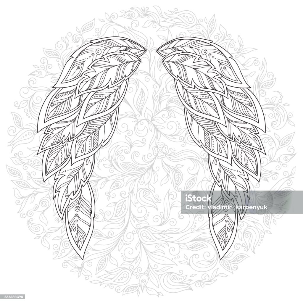 Wings feather pattern for coloring book stock illustration