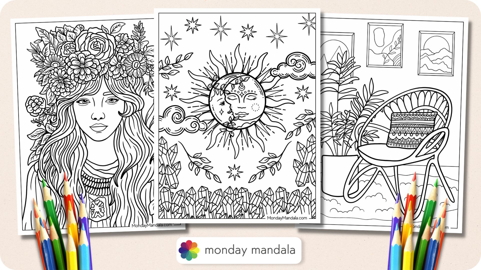 Boho coloring pages free pdf printables