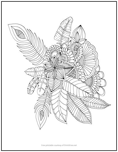 Feathers and flowers coloring page print it free