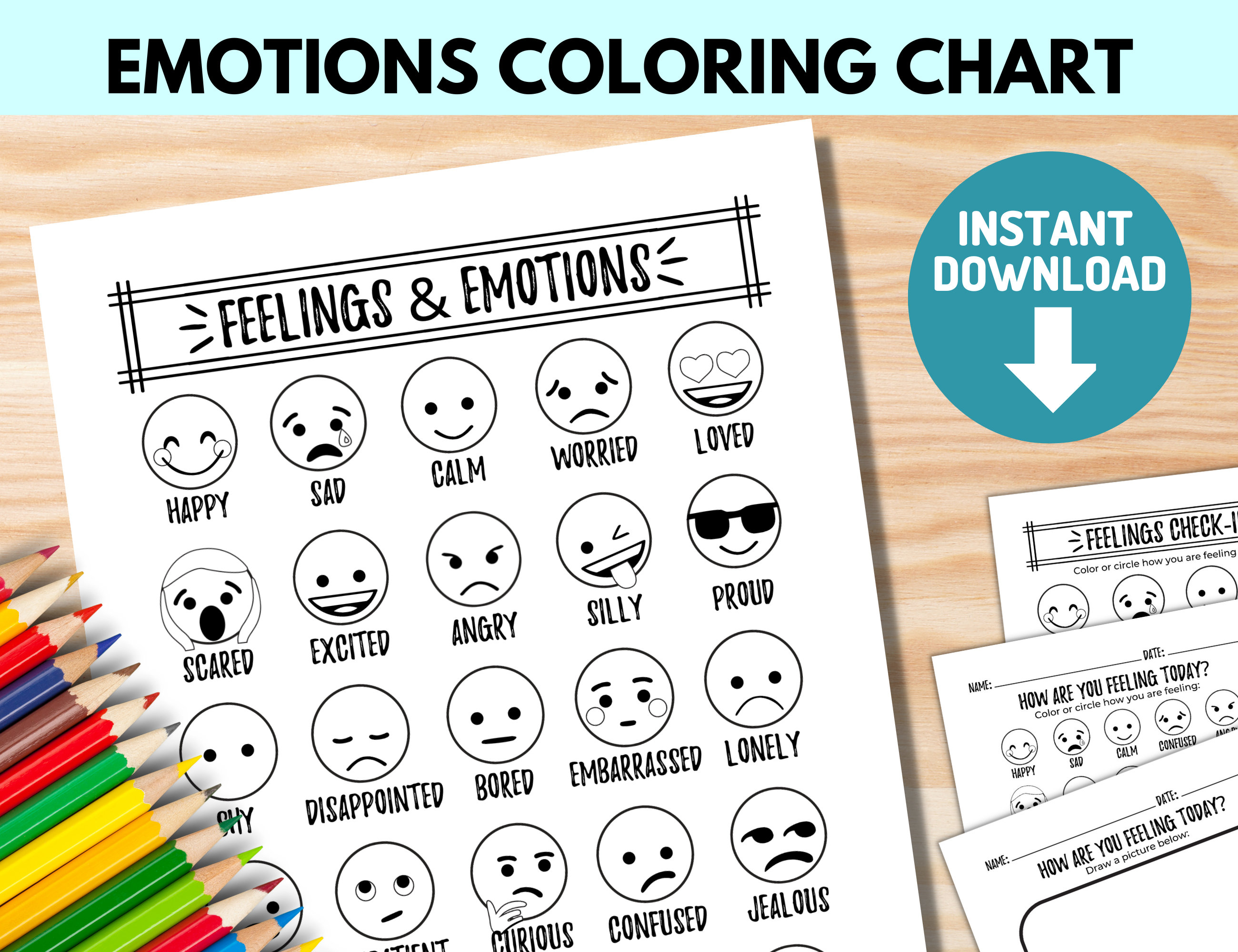 Emotions and feelings coloring page feelings check