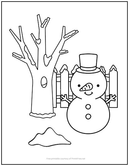Snowman by fence coloring page print it free