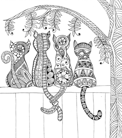 Cats on a fence coloring page