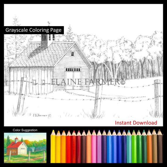 Buy barn fence rustic rural country scene coloring pages winstructions for x and x sizes digital download and printable for adult and kids online in india