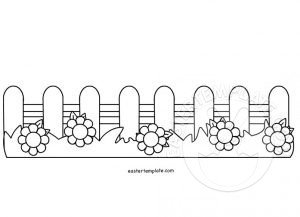Wooden fence with flowers coloring page
