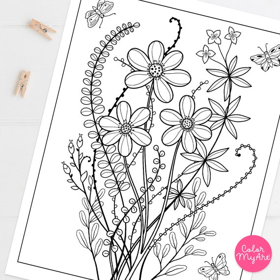 Buy wildflowers and fern coloring page set of printable forest wildflower botanical coloring sheets adult coloring coloring pages online in india