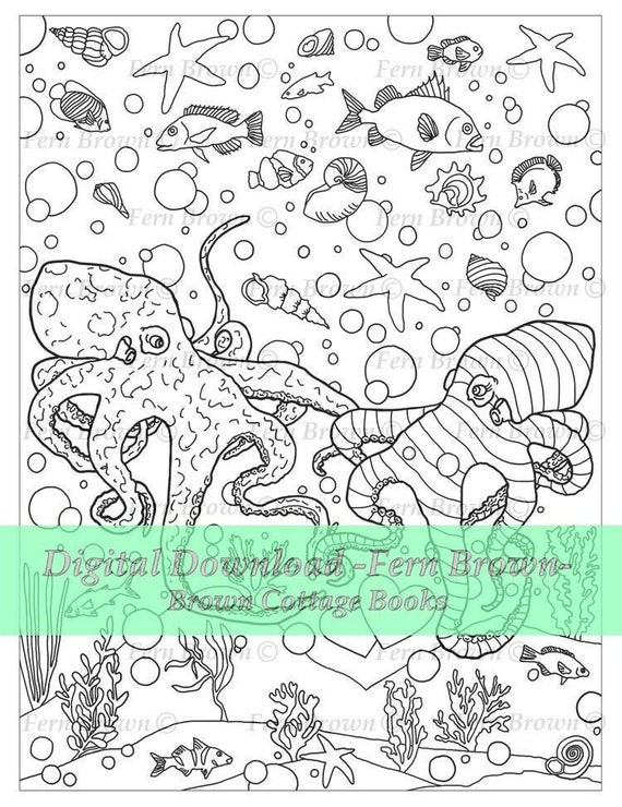 Coloring page animals line art printable download fish ocean octopus in lovre by fern brown hand