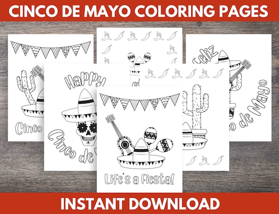 Printable cinco de mayo coloring pages cinco de mayo printable activity for kids and adults cinco de mayo party fiesta coloring sheets