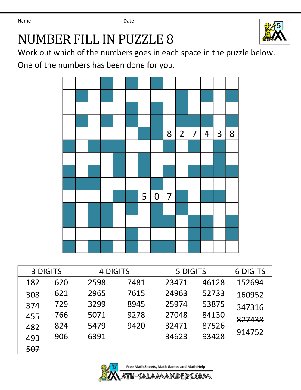 Number fill in puzzles