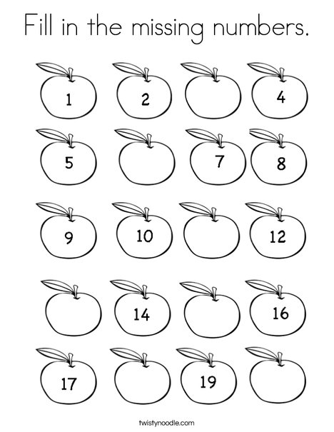 Fill in the missing numbers coloring page