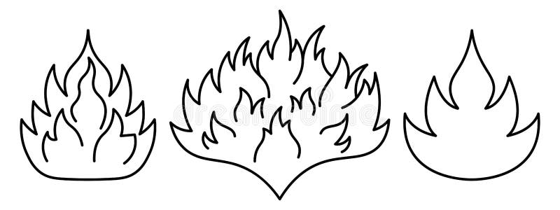Fire flames of different shapes collection of blazing bonfires in doodle style stock vector