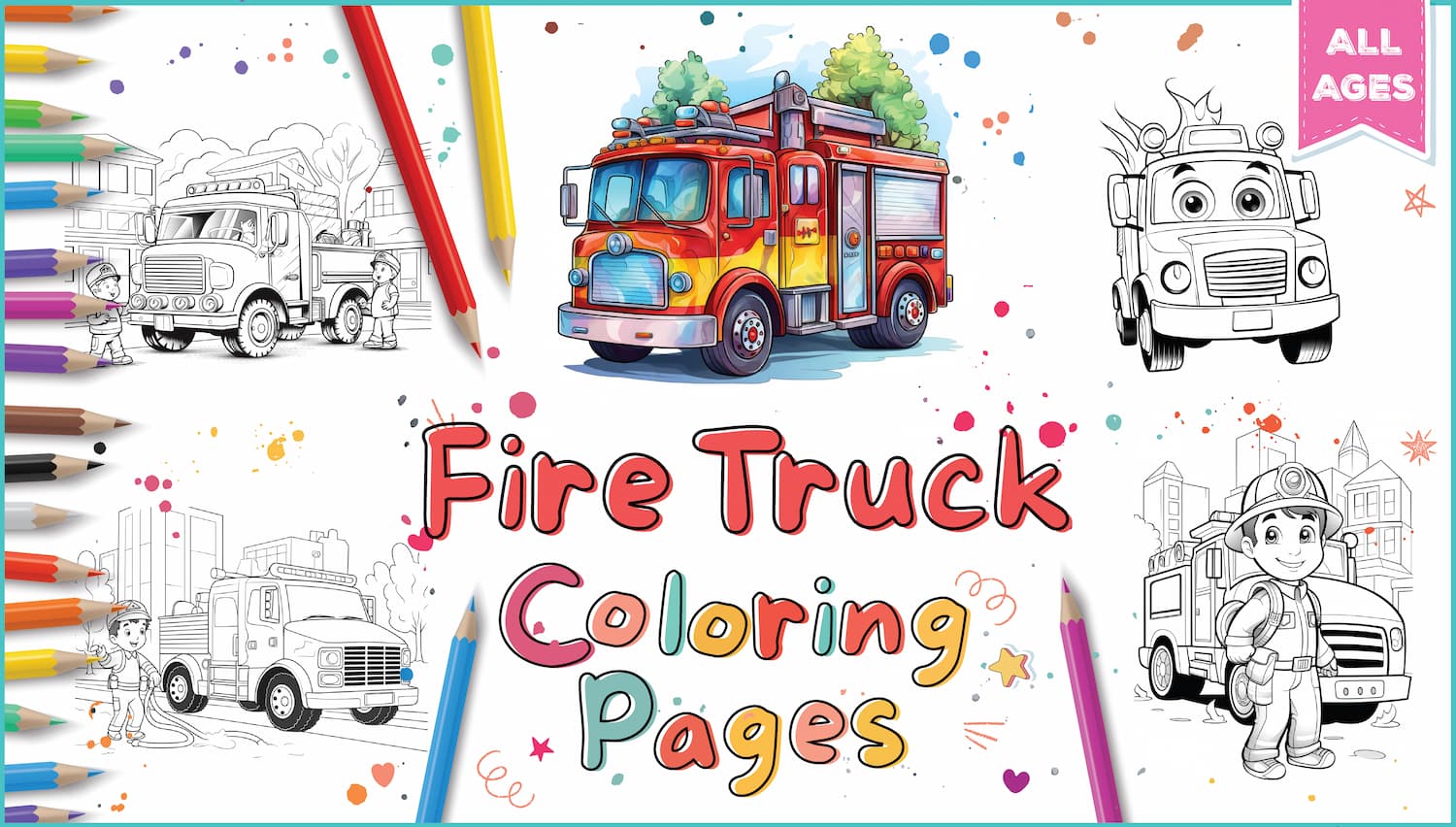 Fire truck coloring pages for kids adults