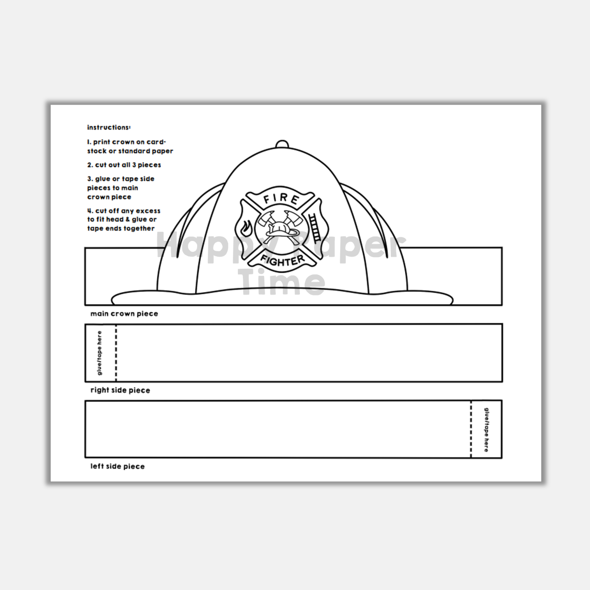 Firefighter helmet paper crown printable coloring made by teachers