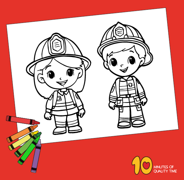 Fireman girl and boy coloring page â minutes of quality time