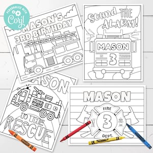 Editable fire truck coloring pages designs x birthday activity firetruck birthday fireman corjl instant download