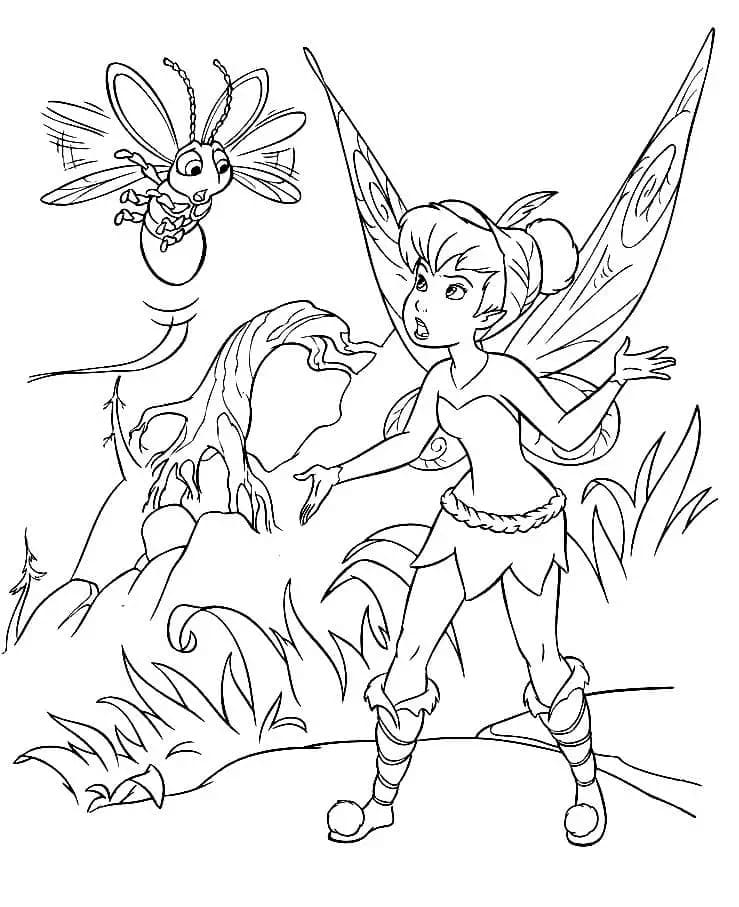 Tinkerbell and a firefly coloring page